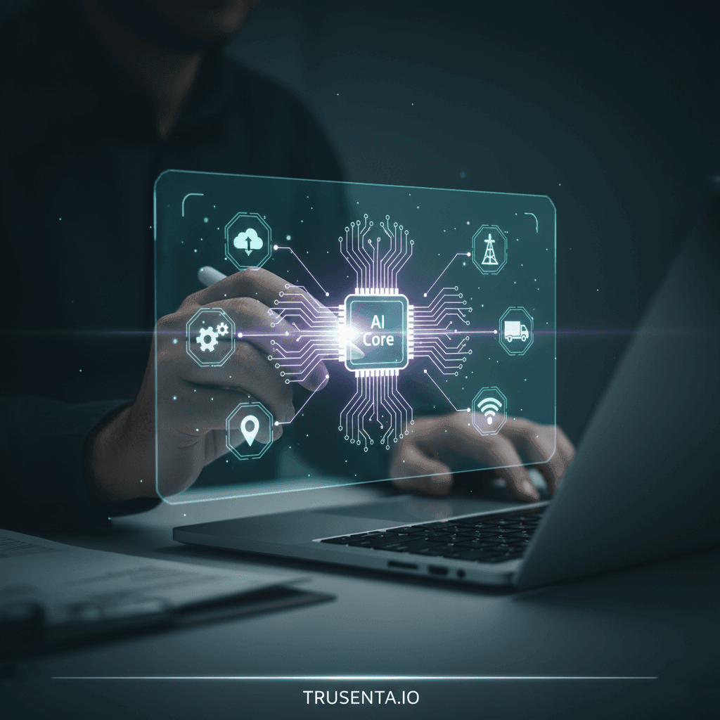 futuristic computer screen with AI mesh