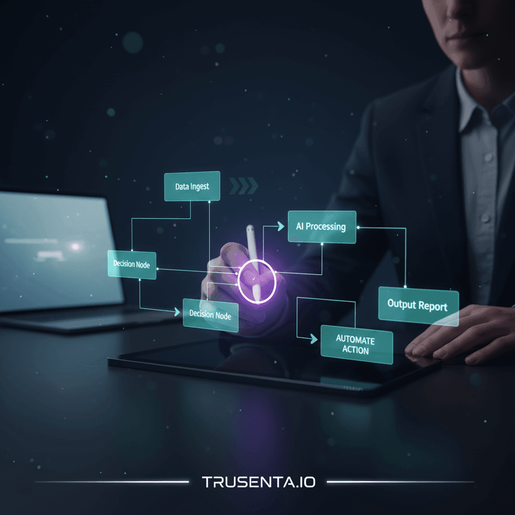 futuristic computer with process flow