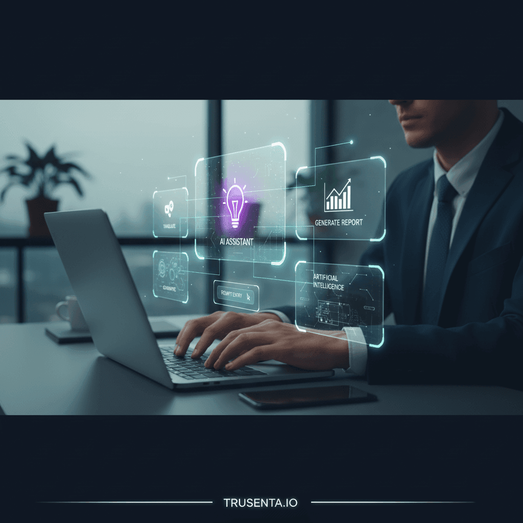 Futuristic computer with AI Assistant