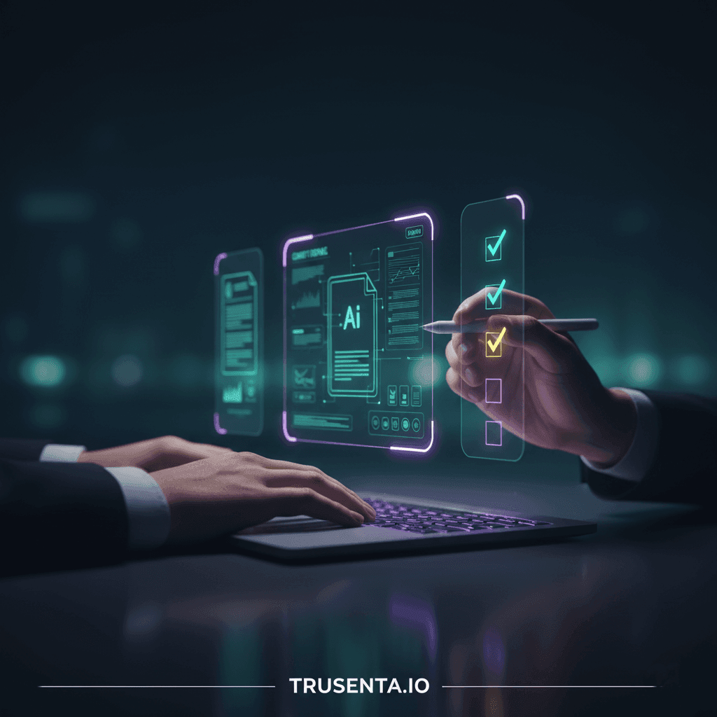 Futuristic computer with checklist