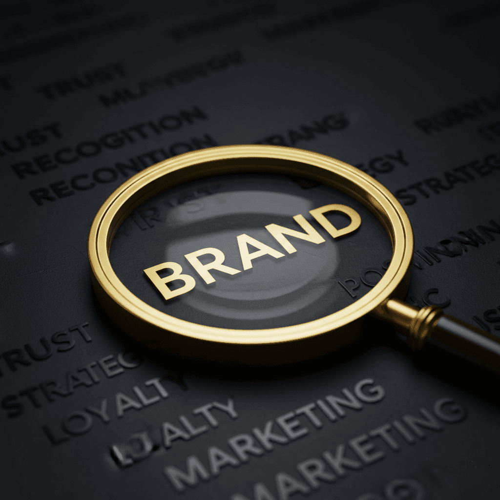 magnifying glass with brand inside