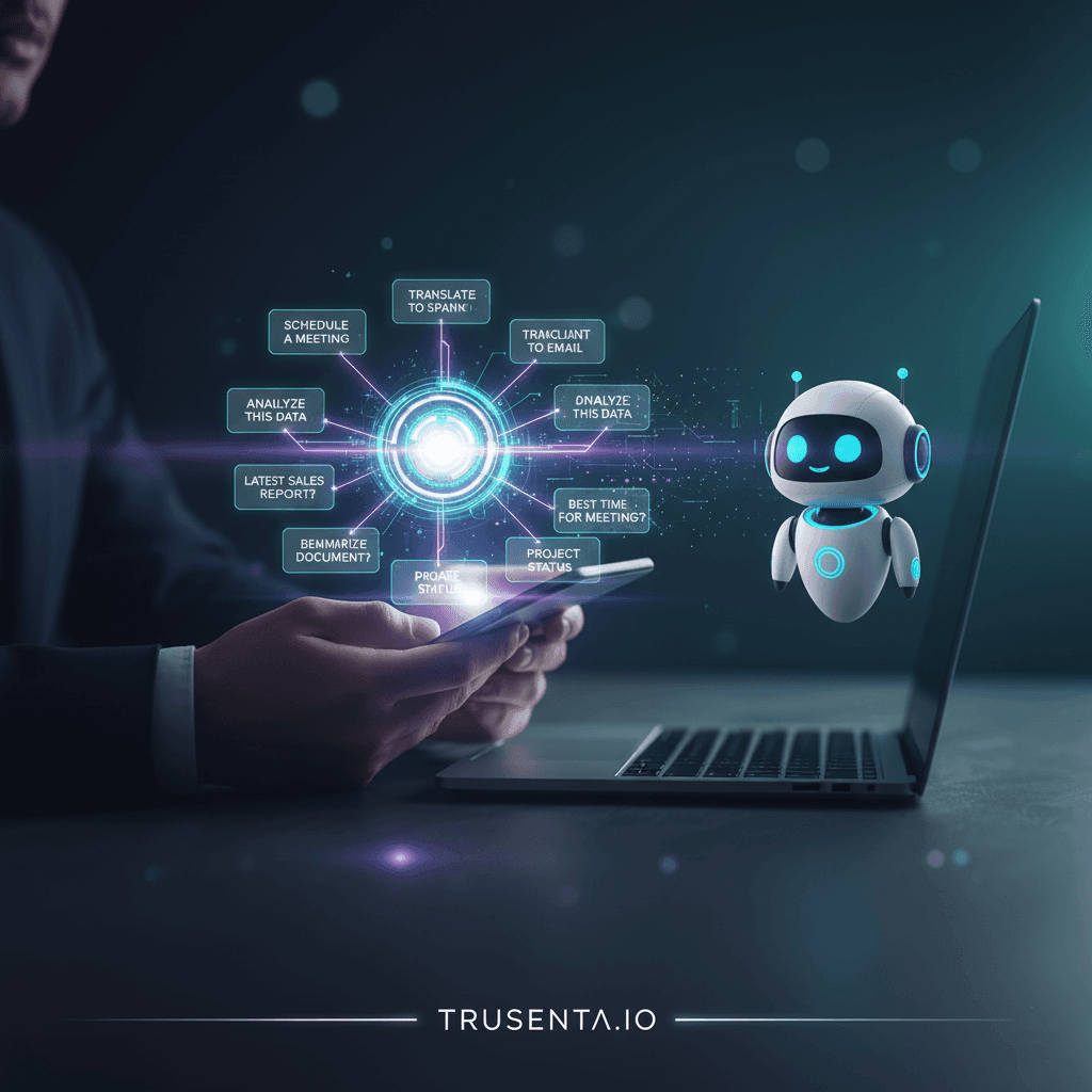 Futuristic AI grid with chat bot